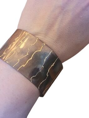 Copper Tone Wide Cuff Bracelet - Brown/Gold
